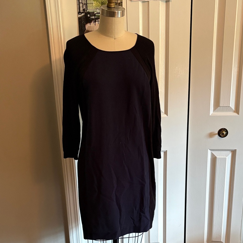 Armani Exchange Classic Navy + Black 3/4 Sleeve Shift Dress w/ Sweater Sleeves